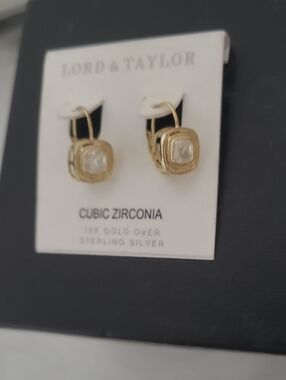 Lord & Taylor 14k Gold Over Sterling Cushion Cubic Zirconia Lever-Back Earrings